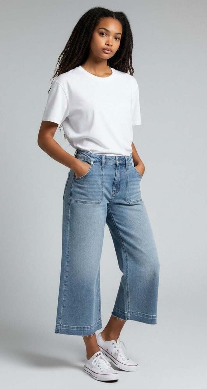 m jeans by maurces High Rise Crop Wide Leg Jeans Size 14 Light Wash